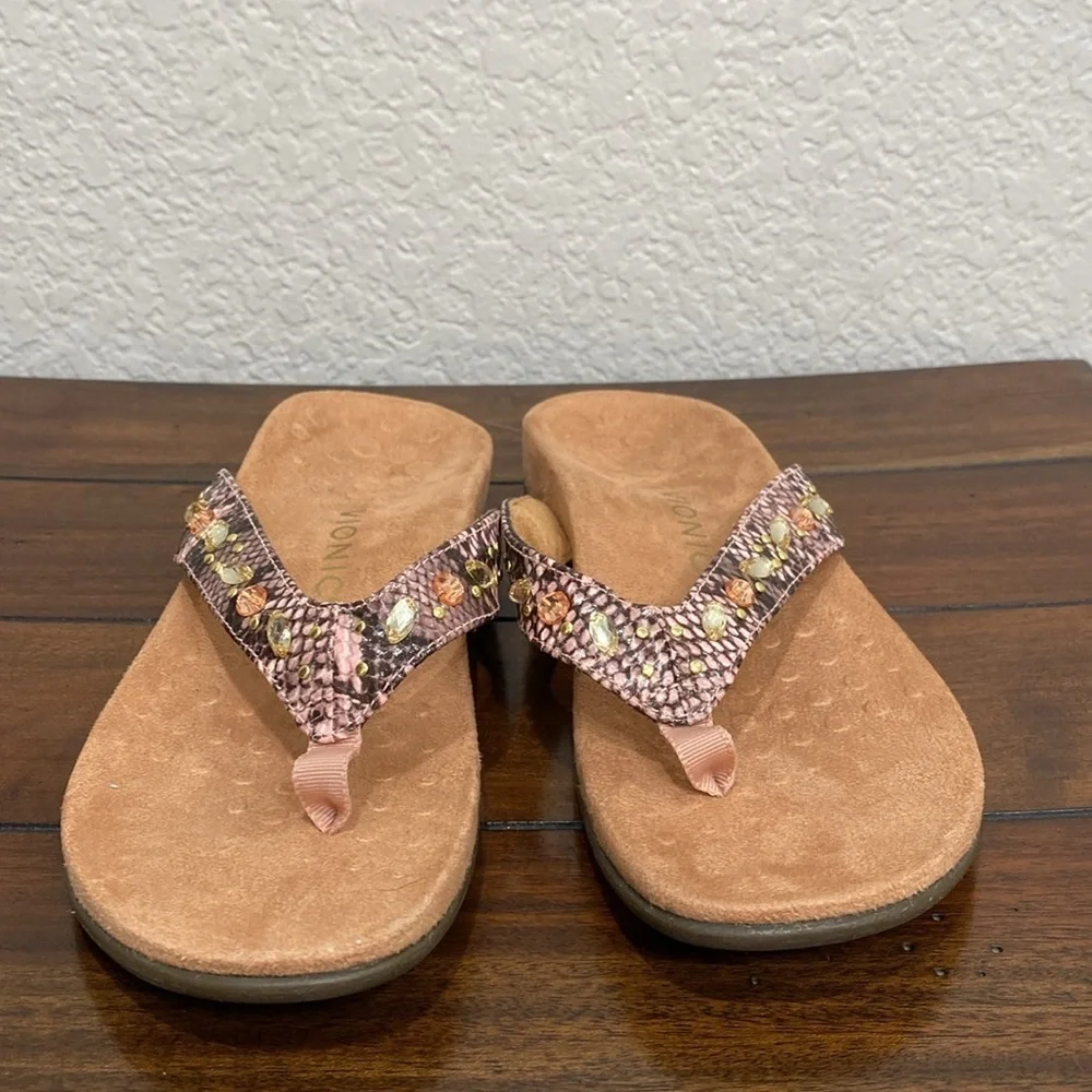 Vionic Lucia Snake Leather Jeweled Sandals  Size 9